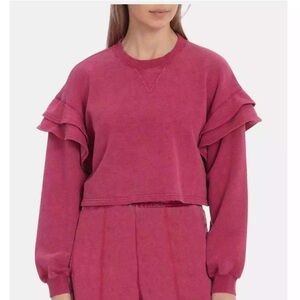 New 7 For All Mankind Women's Sweatshirt L Berry Cropped Ruffle Sleeve BNWT